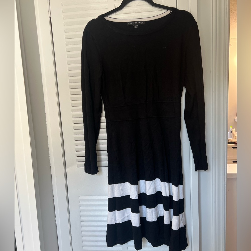 Madison Leigh Black and White Striped Mini sweater Dress